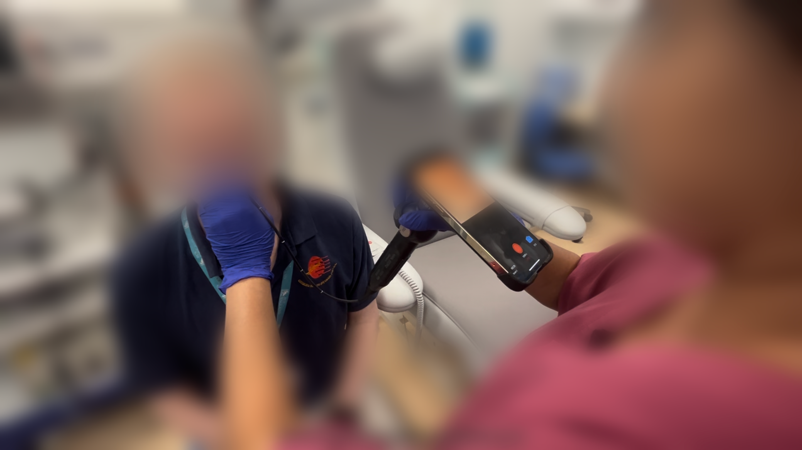 Clinician using the Blaise app during a nasendoscopy procedure
